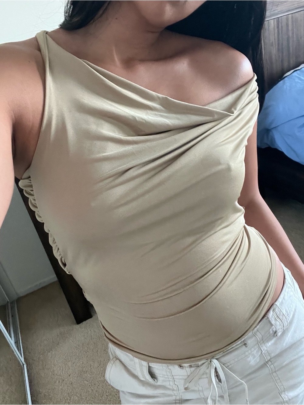 Repop Vintage Y2K Gold Slinky Cowl Neck Open Back Top - Picture 2 of 5